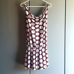 Brown Polka Dot drop waist slinky cowl neck Dress